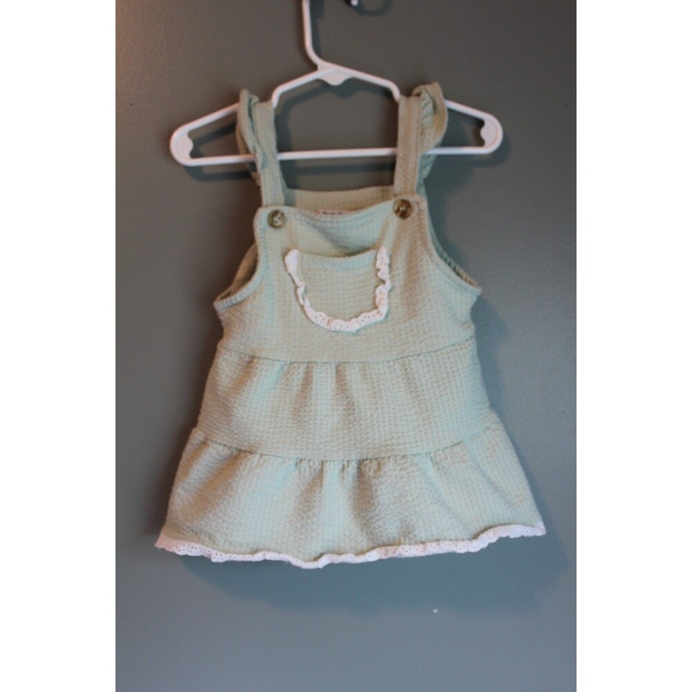 Nicole Miller 24M Baby Girl Overall Dress Sage Green Waffle Texture